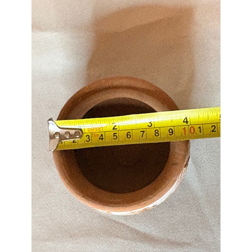 Handmade Terracotta Clay Pot Small Rustic Planter White Wavy Pattern 4 Inch - Picture 5 of 6